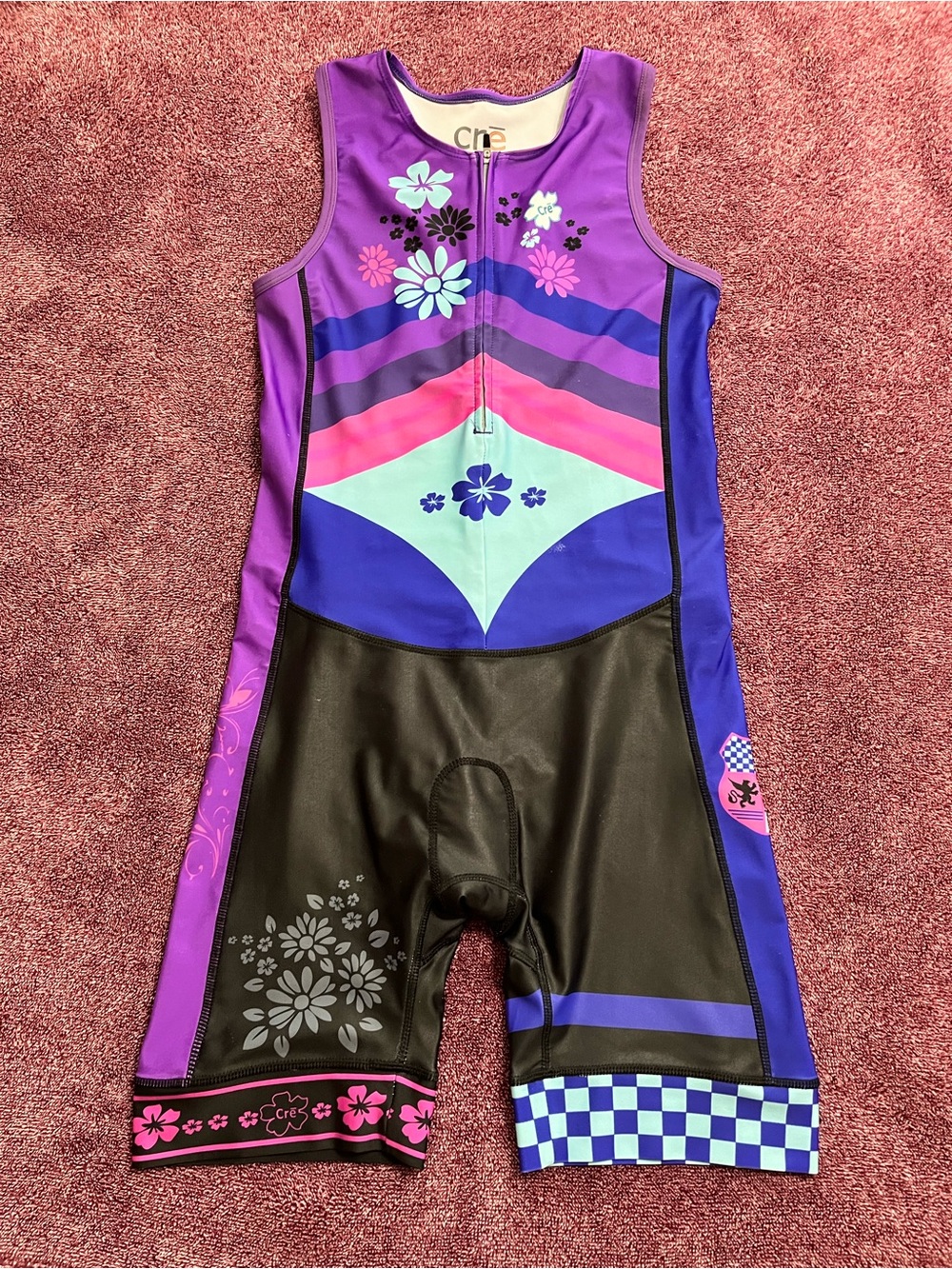 CRE Floral Purple Triathlon Suit with Pink & Aqua Accents